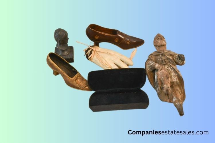 Six (6) Small figurines Woman's Bust, Shoes, Glove, and Saint Figure