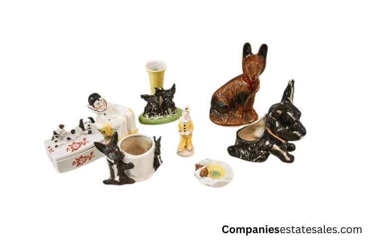 Small Ceramic Figurines: Clowns, Dogs, and Vase