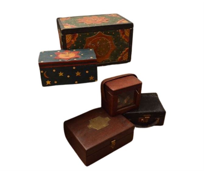 Five (5) Decorated Wooden Boxes