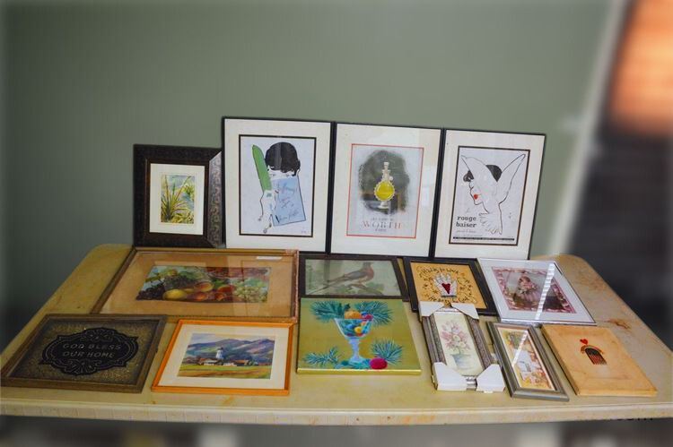 Ten (10) Framed Prints: Art of Women, Fruits, Birds, and Landscapes