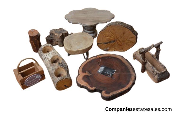 Eight (8) Wooden Platters, Cake Stands, and Small Wooden Planter