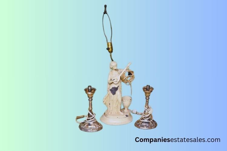 Three (3) Antique Metal Figural  Lamp and Candle Holders