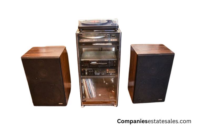 Fisher /Sony Stereo System  with Cabinet and Speakers/ Records