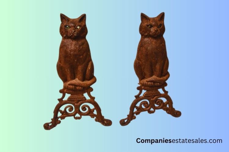 Two (2) Antique Cast Iron Cat Andirons