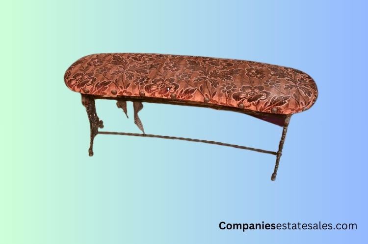 Wrought Iron Base Upholstered Kidney form Bench