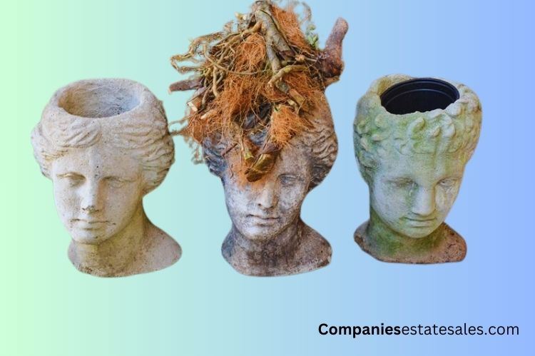 Three (3) Classic Greek Lady Head Planter