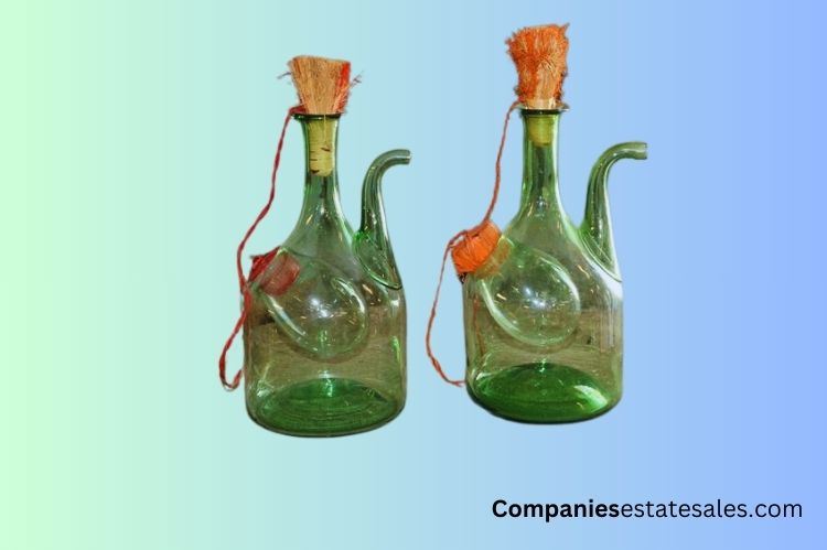 Two (2) Italian Green Glass Wine Decanter