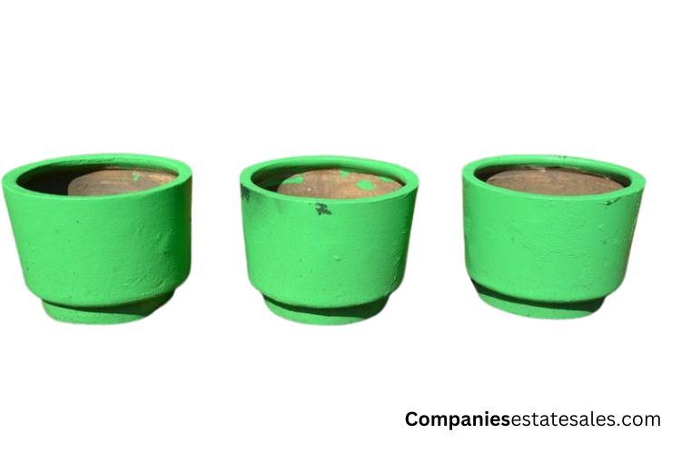 Three (3) Round Green Painted Planters