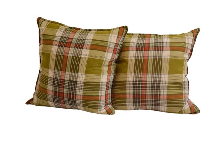 Two (2) Farmhouse Plaid Cotton Throw Pillow