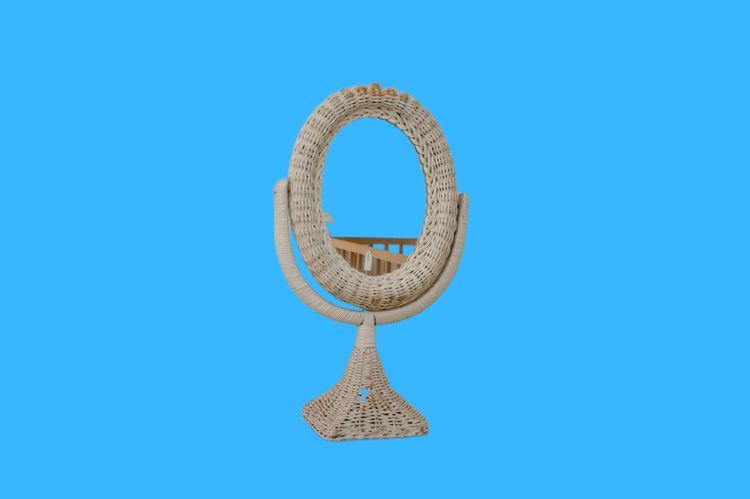 Vintage Wicker Swivel Vanity Mirror