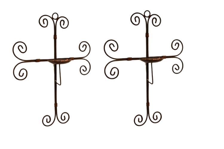 Two (2) Wrought Iron Candle Wall Sconces