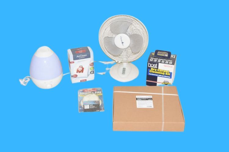 Humidifier, Fan, Cleaning Kit, and Cardboard Boxes