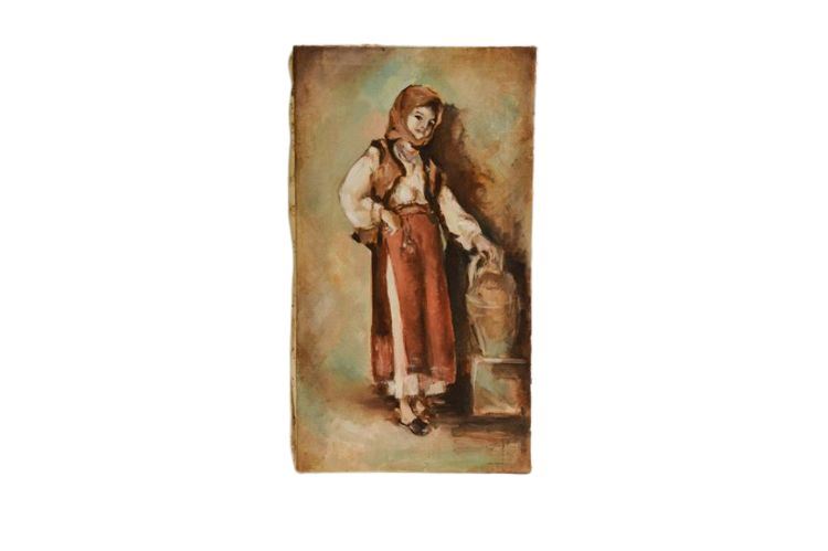 Peasant Woman with Pitcher Portrait Oil on Canvas