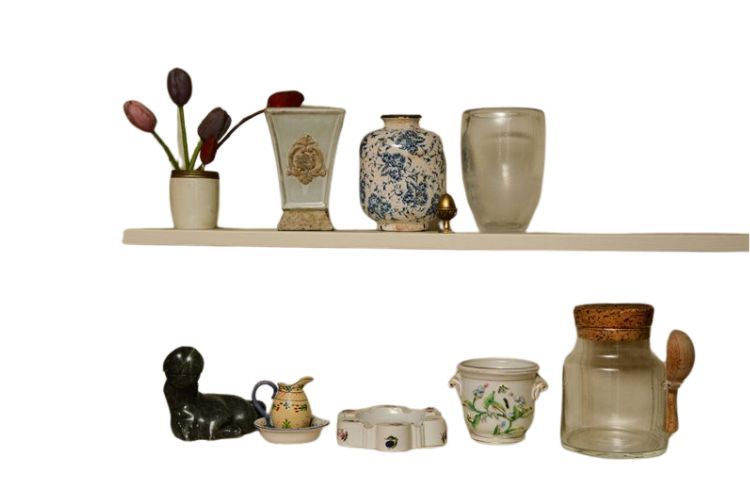 Decorative Vases, Glass Jar, Small Figurines and Flowers