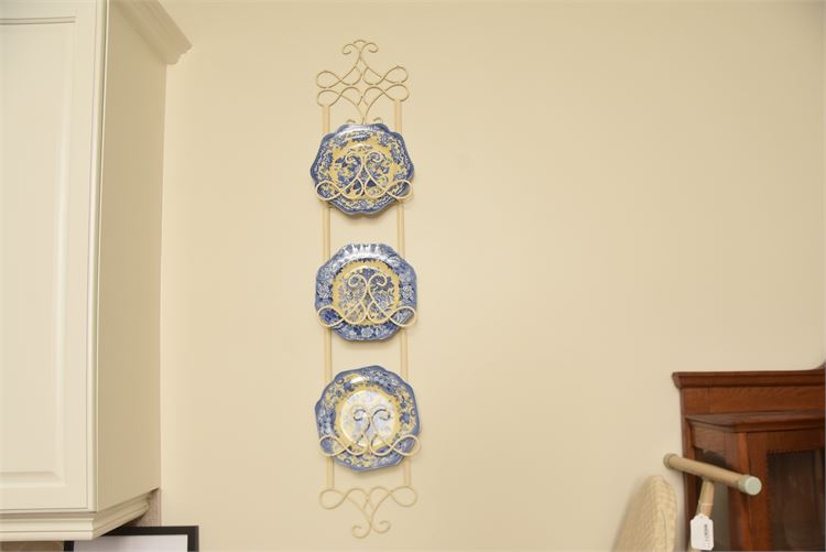 Plate Rack and Three Spode Garden Collection Plates