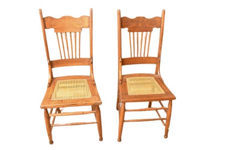 Pair Antique Spindle Back Kitchen Chairs