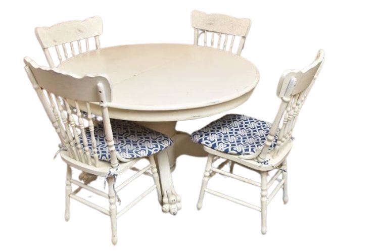 White Painted Country Dinning Table and Four Chairs