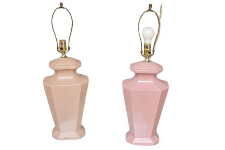 Pair Pink Ceramic Lamps