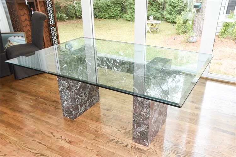 Marble Table with Glass Top (chip to glass top)