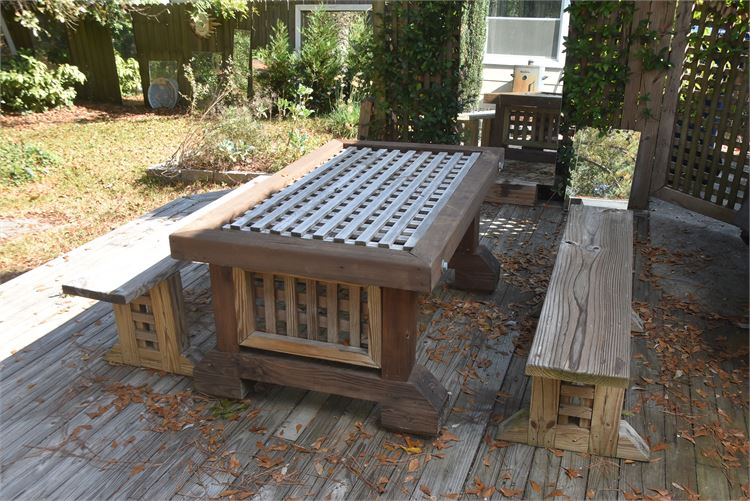 Three (3) Wooden Outdoor Table and Bench Set