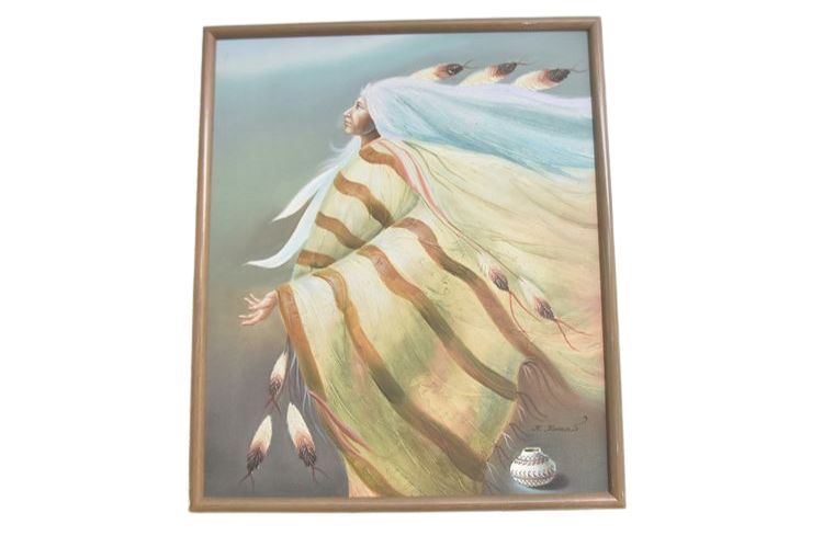 R Thomas Painting Native American Woman  Acrylic  Canvas