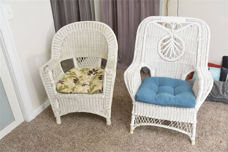 Two (2) White Wicker Chairs