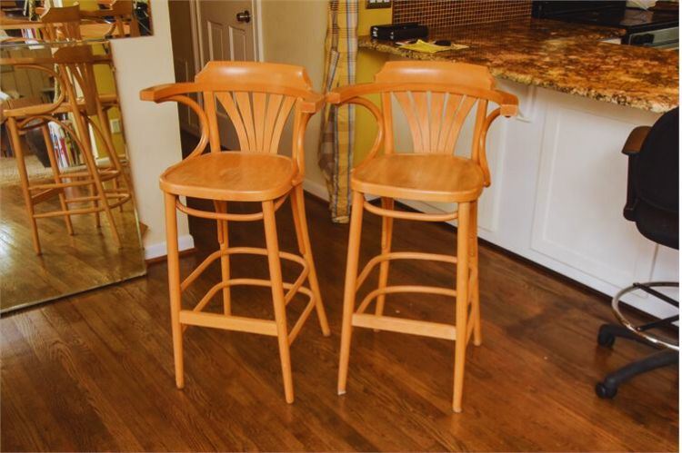 Mid Century Thonet Solid Birch Bentwood Bar Stools