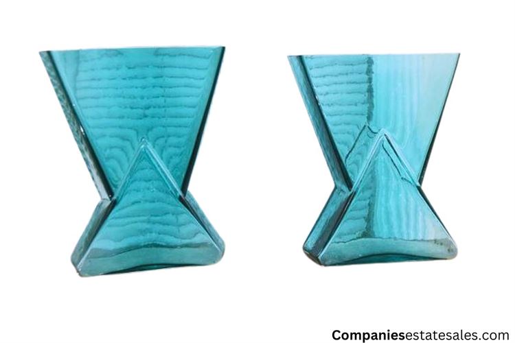 Geometric Shape Teal Glass Vases