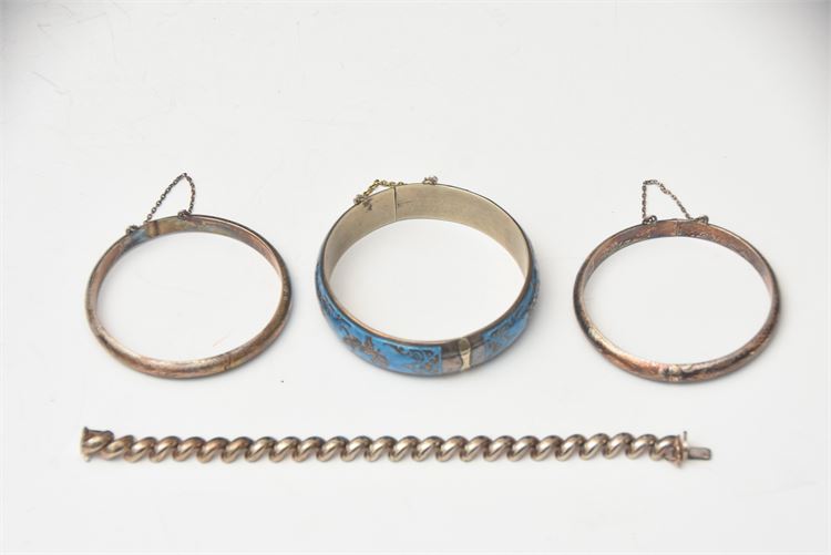 Four (4)  Sterling Bracelets and Chain