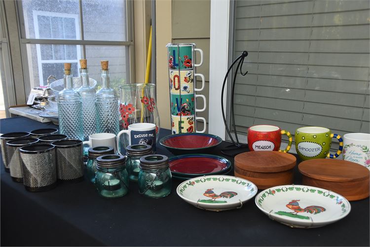 Kitchen Items: Plates, Cups, Mugs, Glass Bottles, and Jars