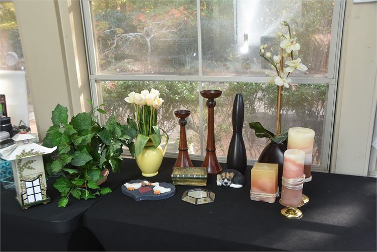 Decorative Items: Candles, Vases, Candlesticks, Flowers and Plant