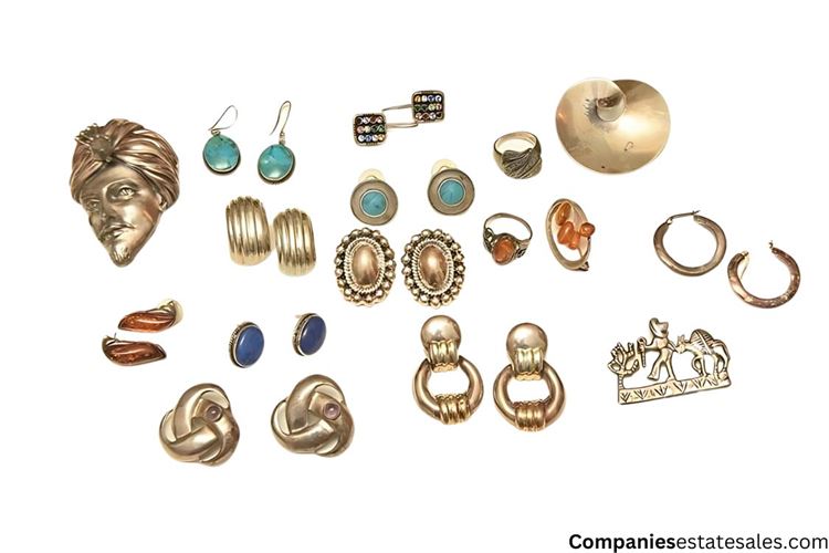 Sterling Jewelries: Earrings, Rings, Brooch and Pendant