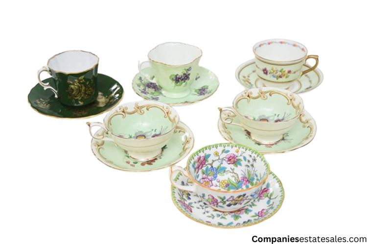 Six (6) Colclough Green Tea Set