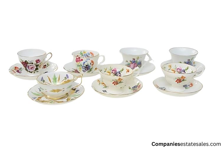 Seven (7) Hammersley & Co England Flower Tea Cups