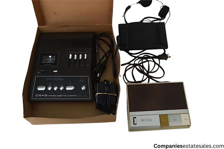 Vintage CRAIG Micro Stenograph System J585, Foot Pedal, Headphone and Adaptor