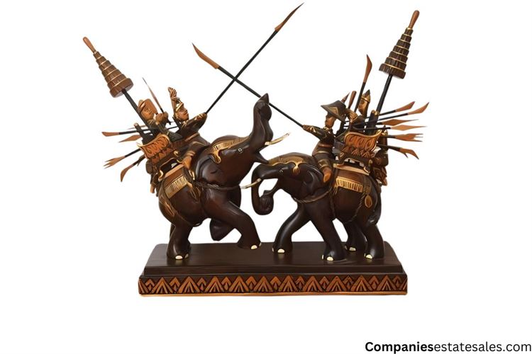 The Battle of Elephants, Indian Wooden Carved Figurines