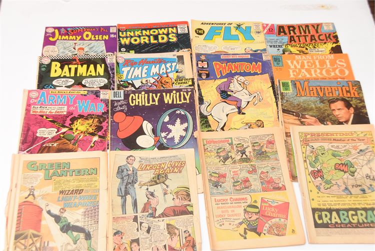 Fifteen (15)  Vintage Comic Books: Batman, Army and Green Lantern