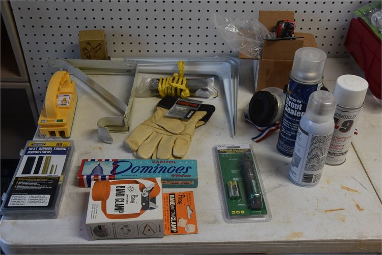 Metal Brackets, Gloves, Tools, Spray Paint and Various Supplies.