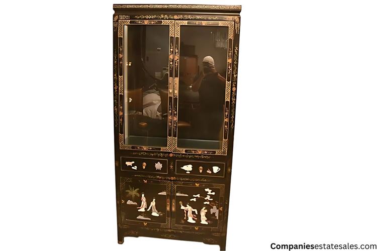 Black Lacquer China Cabinet - Royal Ladies $120