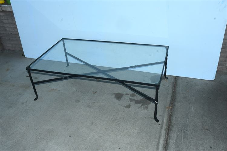 Glass and Cast Iron Coffee Table $80