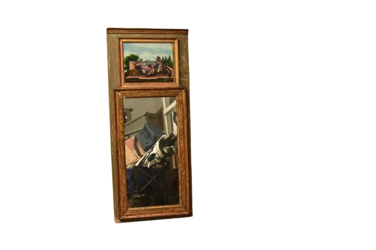 Antique Framed Mirror with Painted Panel