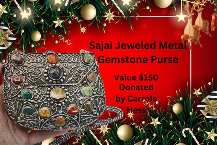 Sajai Jeweled Metal Gemstone Purse