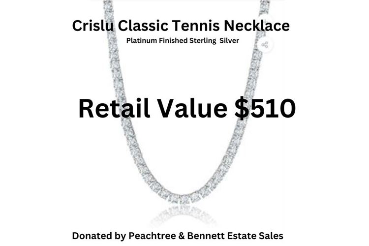 CRISLU Classic Tennis Necklace in Platinum Finish